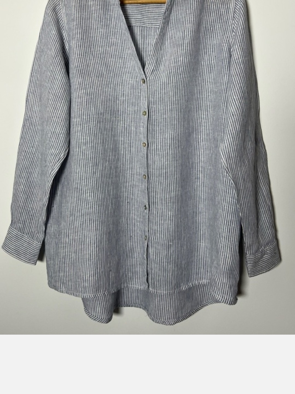 Tahari Navy and White Vertical Stripe Button-Front Shirt